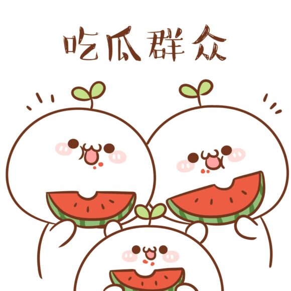 Ảnh vẽ Sticker Cute ăn dưa hấu