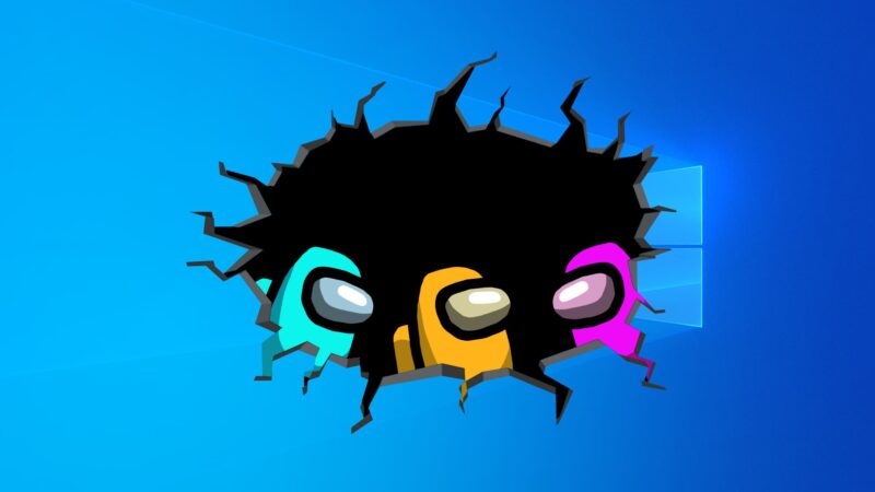 Hình nền Among Us màn hình vỡ