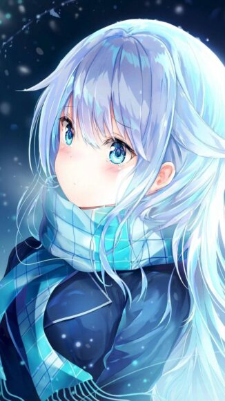 Hình nền cute màu xanh dương cùng nhân vật anime