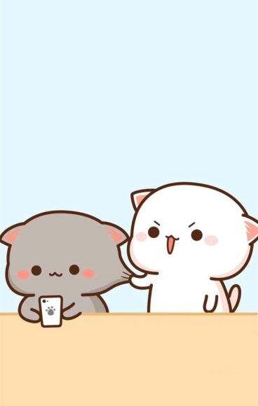 Hình nền cute màu xanh dương và hai bạn gấu dễ thương