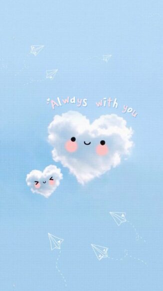 Hình nền cute màu xanh dương với hai trái tim ngộ nghĩnh