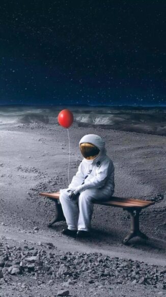 Hình nền phi hành gia cute ngồi ngoài trái đất