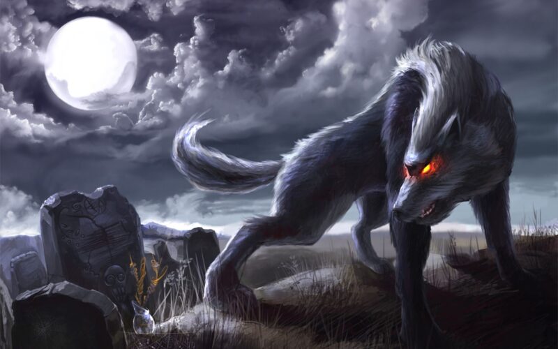 Hình nền sói 3D dưới ánh trăng