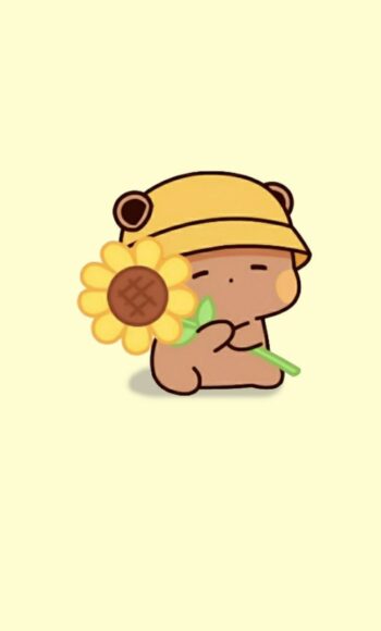 Hình vẽ Sticker Cute gấu ôm hoa