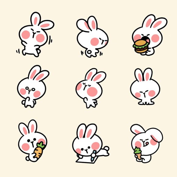 Hình vẽ Sticker Cute thỏ trắng
