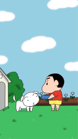 ảnh nền Shin chơi với chó