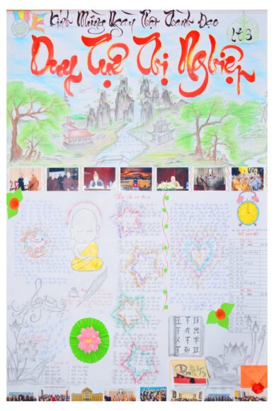 ảnh báo tường chữ thư pháp