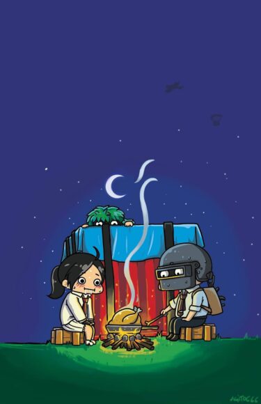 ảnh nền chibi PUPG nấu ăn giữa trời