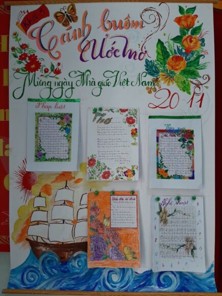 hình ảnh báo tường trang trí hoa và sóng biển đẹp