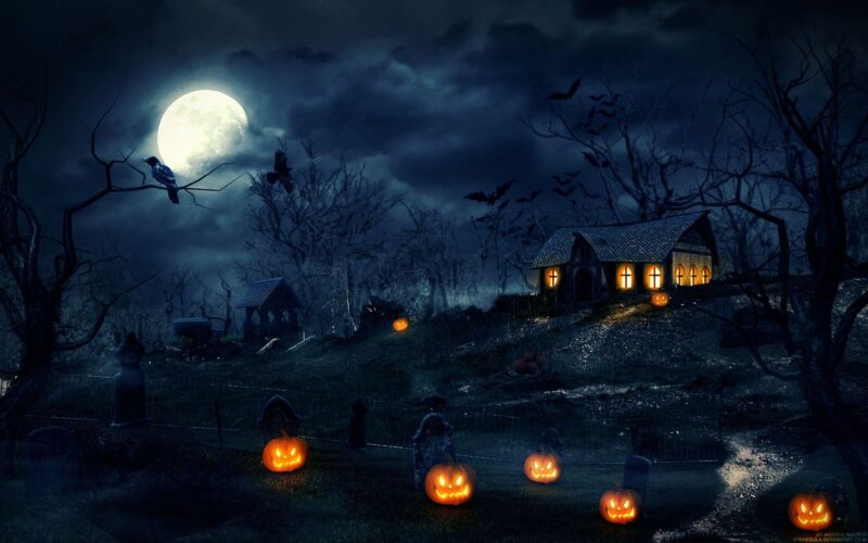hình ảnh bìa Halloween khu rừng bóng đêm