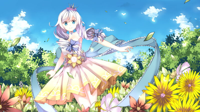 hình bìa zalo girl anime cánh đồng hoa