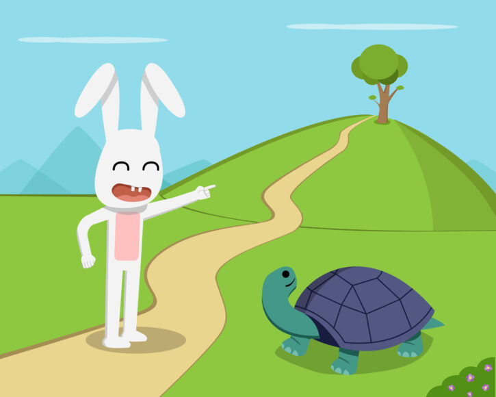 Rabbit invite tortoise  to competition, vector