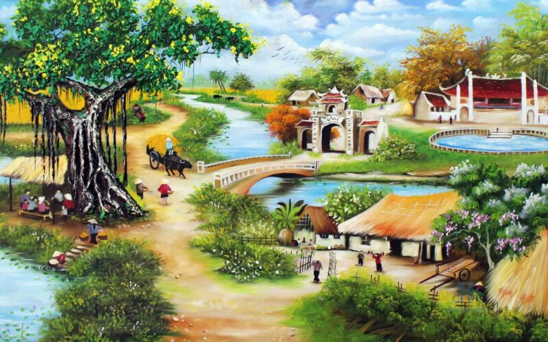 Ảnh nền quê hương con đường đầu làng