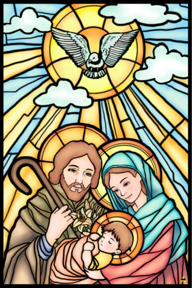 Ảnh thánh gia thất trên kính