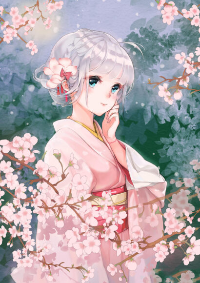 Hình ảnh anime mặc kimono dễ thương