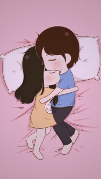 Hình ảnh ôm nhau ngủ hoạt hình