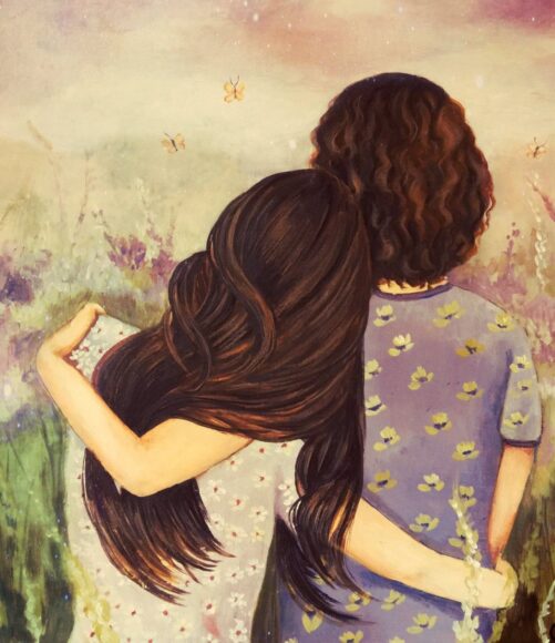 Hình vẽ mẹ và con gái đẹp, tình cảm