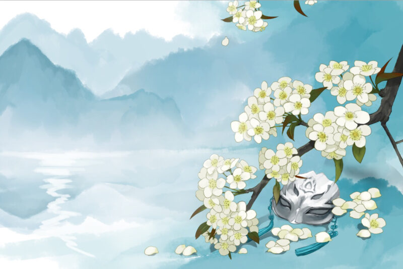 Tranh cổ phong nền xanh