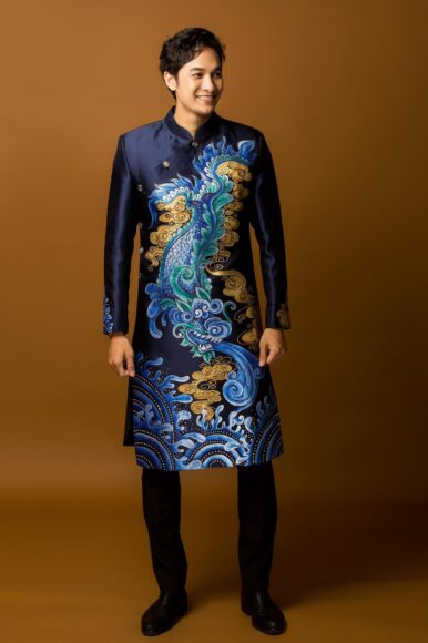 áo dài cách tân nam họa tiết đẹp