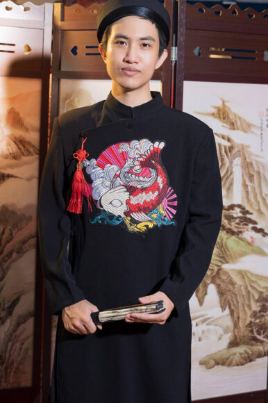 áo dài cách tân nam màu đen