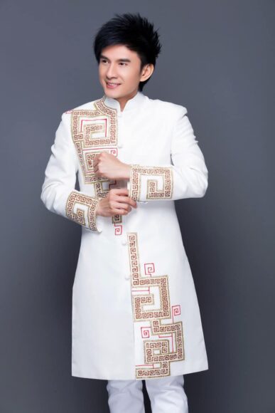 áo dài cách tân nam màu trắng