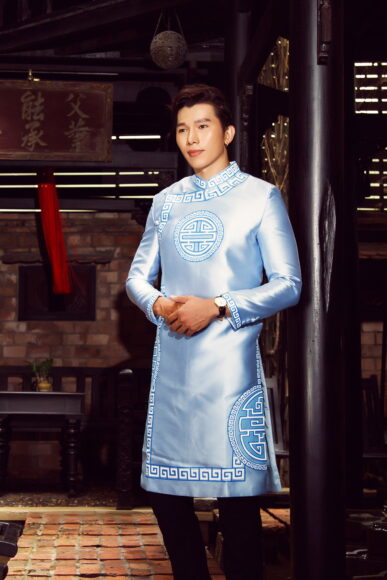 áo dài cách tân nam xanh sáng