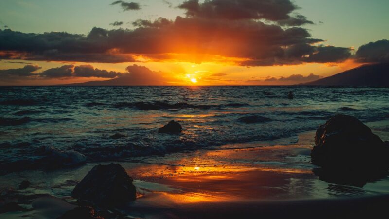 background buồn hoàng hôn trên biển