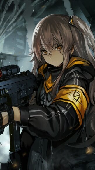 hình Anime nữ cầm súng mạnh mẽ