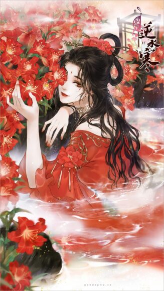 hình ảnh cổ trang Trung Quốc thiếu nữ với hoa
