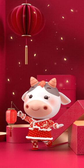 hình ảnh con trâu hoạt hình màu đỏ dễ thương