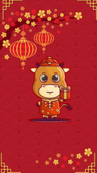 hình con trâu màu đỏ cute cho lễ hội