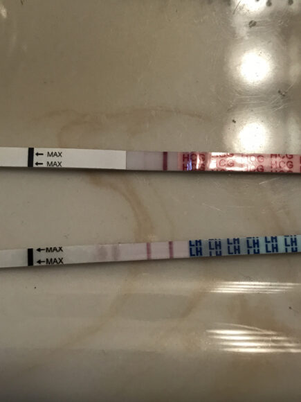 hình que thử thai 2 vạch, 2 que xanh và đỏ