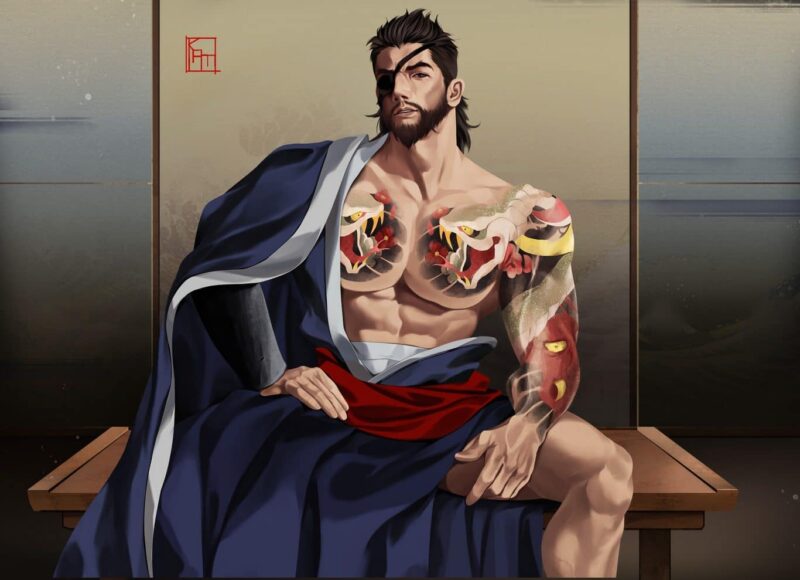 hình ryoma vẽ với cơ thể xăm trổ