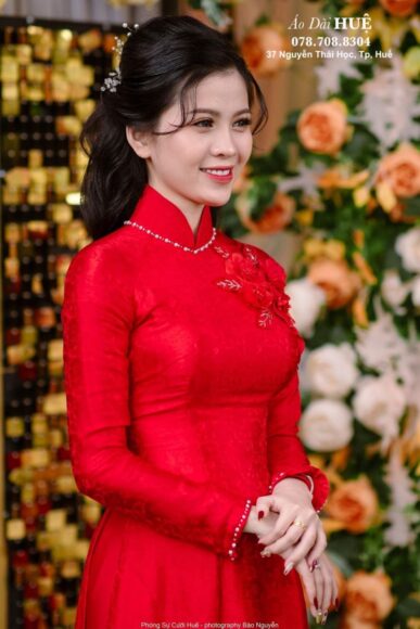 mẫu áo dài cưới màu đỏ