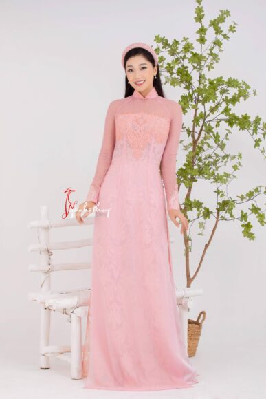 mẫu áo dài cưới màu hồng