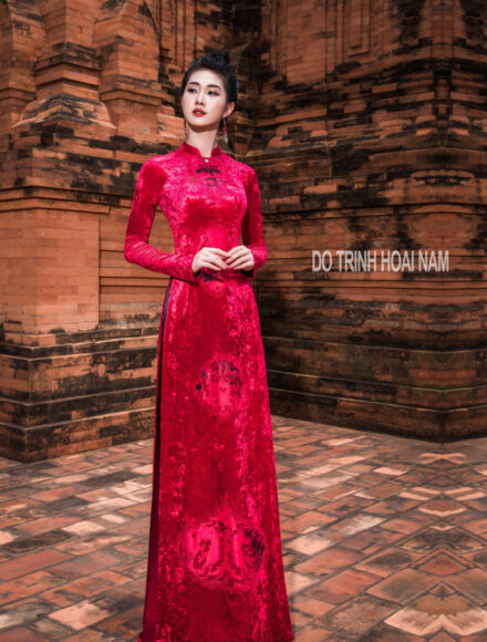 mẫu áo dài cưới nhung