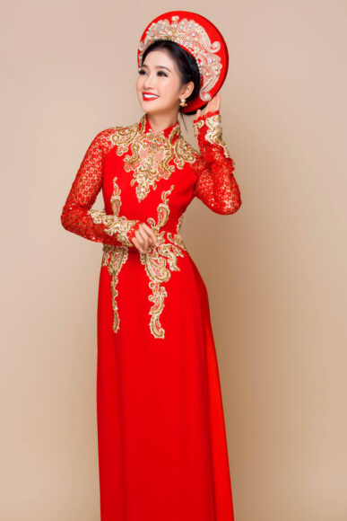 mẫu áo dài cưới ruby đỏ