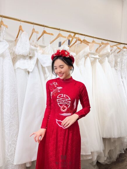 mẫu áo dài cưới tơ tằm