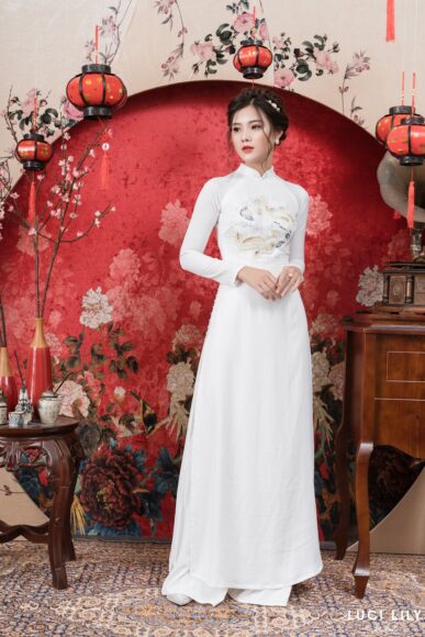 mẫu áo dài cưới trắng