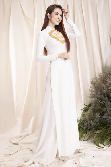 mẫu áo dài cưới trắng xinh