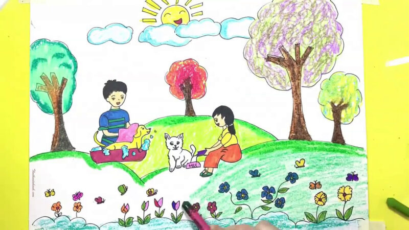 Vẽ tranh đề tài tự chọn, tự do về chăm sóc thú cưng