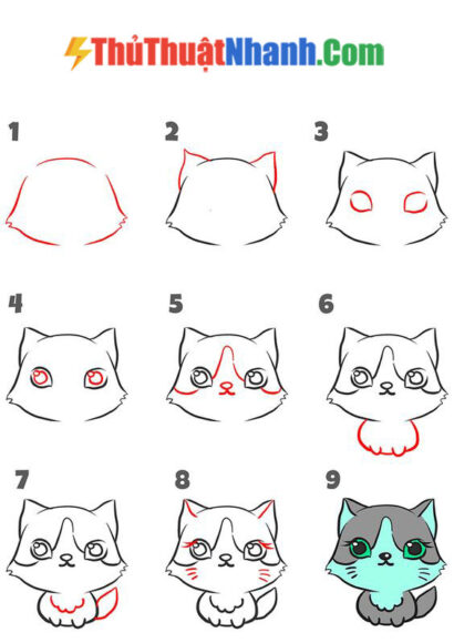 Cách vẽ con mèo dễ thương theo 9 bước