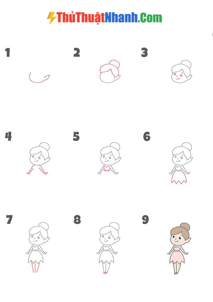 Hướng dẫn chi tiết cách vẽ công chúa đẹp dễ thương đơn giản từng bước