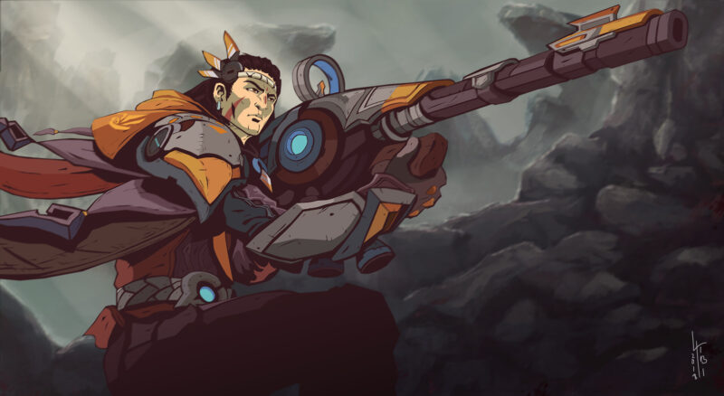 hình elsu cầm súng ngắm bắn fanart