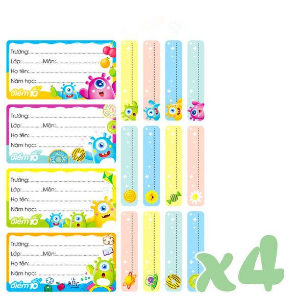 ảnh mẫu nhãn vở kèm sticker đánh dấu trang