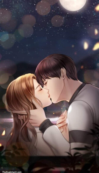 Hình ảnh anime hôn nhau dưới bầu trời đầy sao lung linh