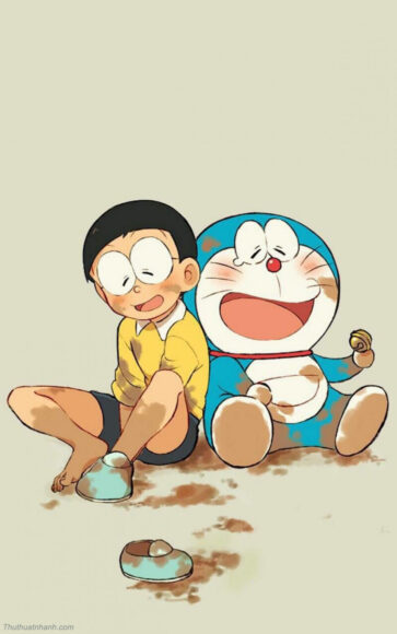 Doremon và Nobita chơi đùa