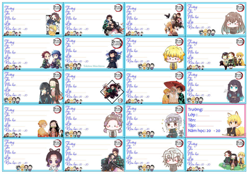 mẫu nhãn vở anime cute đẹp