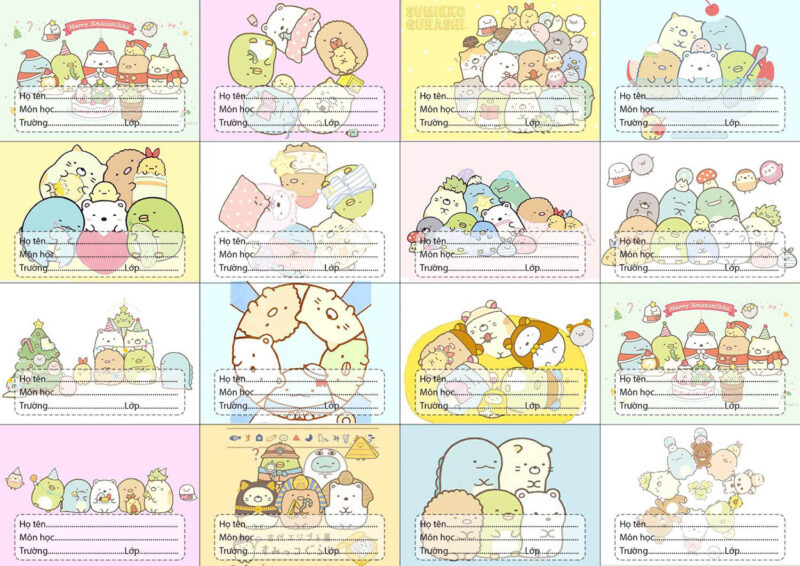 mẫu nhãn vở chibi cho học sinh tiểu học