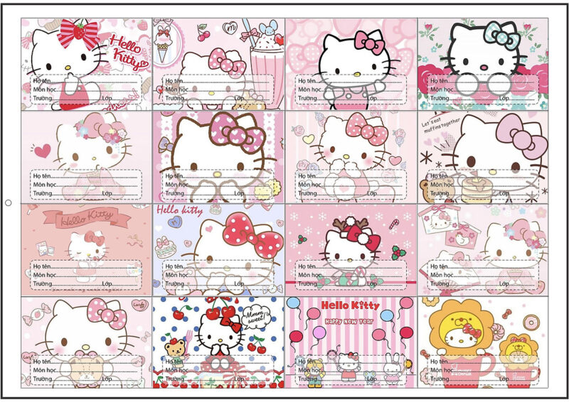 mẫu nhãn vở hello kitty màu hồng cute nhất